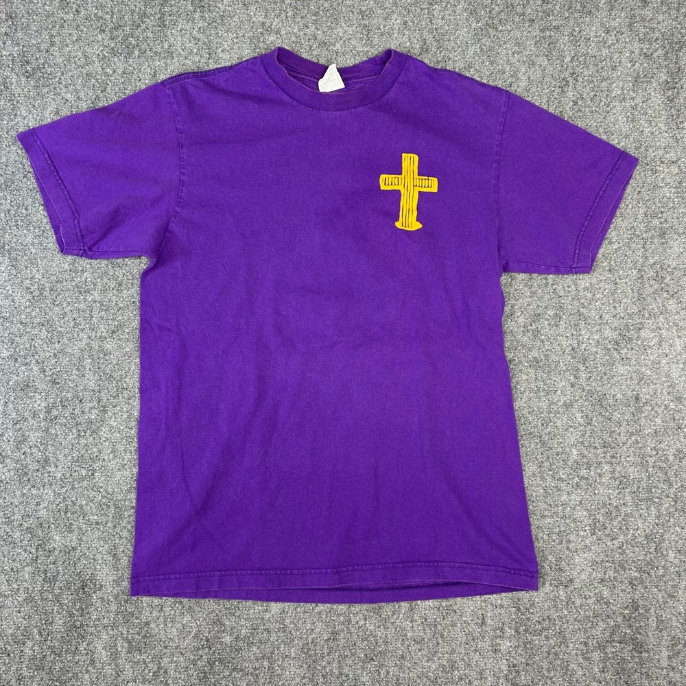 Shaka Active Mens Purple Revolution Sacred Heart Cross Graphic T-Shirt Large